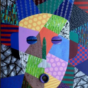 African mask with pop art twist, mixed media on canvas - 48" X 36"