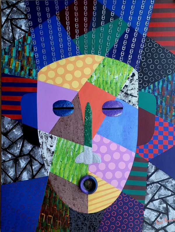 African mask with pop art twist, mixed media on canvas - 48" X 36"