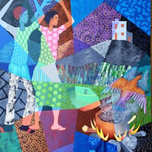 Poule la vole lale, Mixed media on canvas 48" X 36"