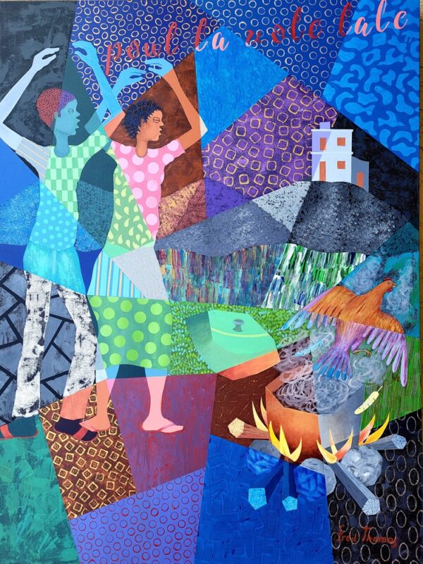 Poule la vole lale, Mixed media on canvas 48" X 36"